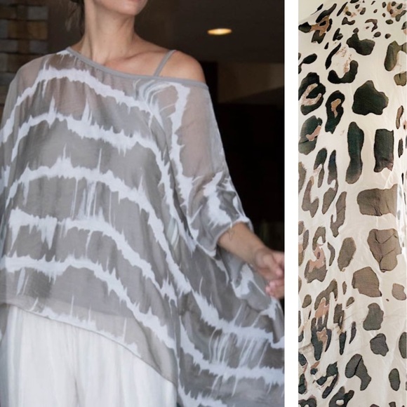 Gigi Moda Tops - Gigi Moda Silk Animal Print Poncho Style Blouse